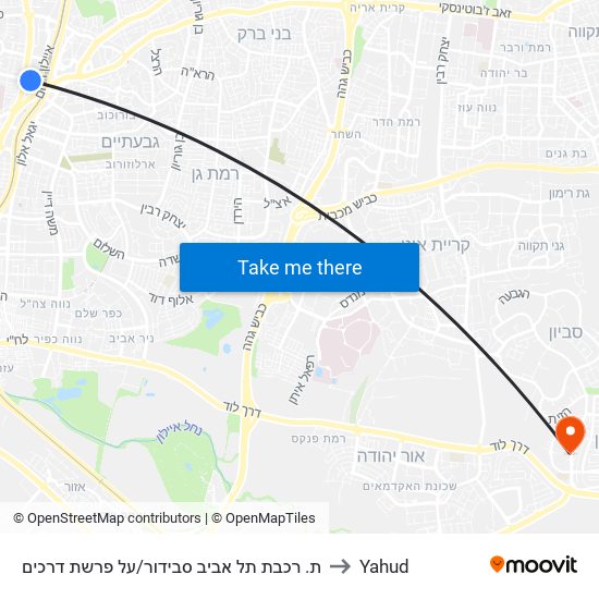 ת. רכבת תל אביב סבידור/על פרשת דרכים to Yahud map