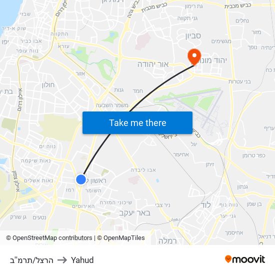 הרצל/תרמ''ב to Yahud map