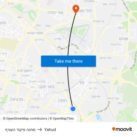 מחנה פיקוד העורף to Yahud map