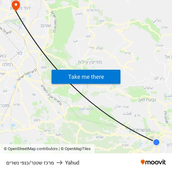 מרכז שטנר/כנפי נשרים to Yahud map