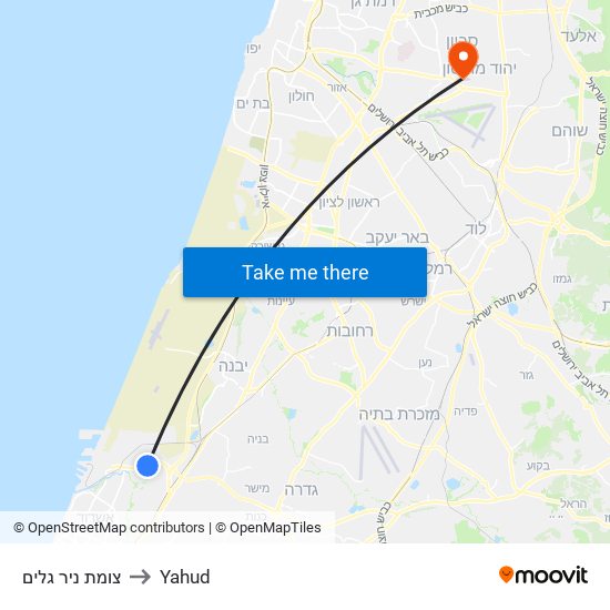 צומת ניר גלים to Yahud map