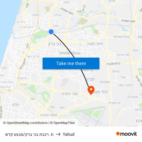 ת. רכבת בני ברק/מבצע קדש to Yahud map