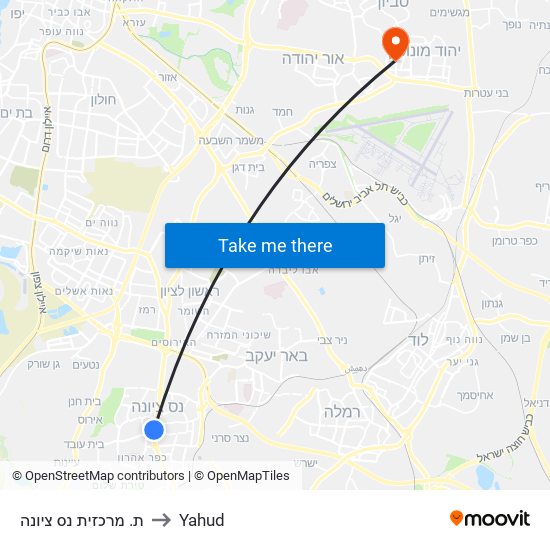 ת. מרכזית נס ציונה to Yahud map