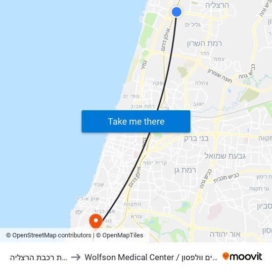 תחנת רכבת הרצליה to Wolfson Medical Center / בית חולים וולפסון map