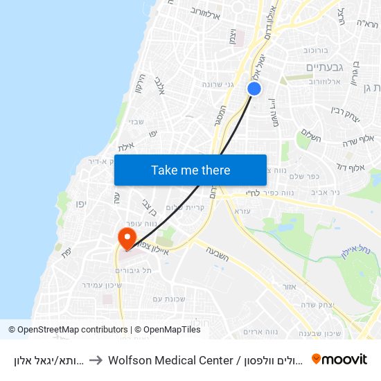 אסותא/יגאל אלון to Wolfson Medical Center / בית חולים וולפסון map