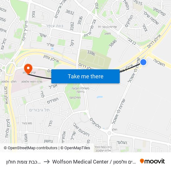 ת. רכבת צומת חולון to Wolfson Medical Center / בית חולים וולפסון map
