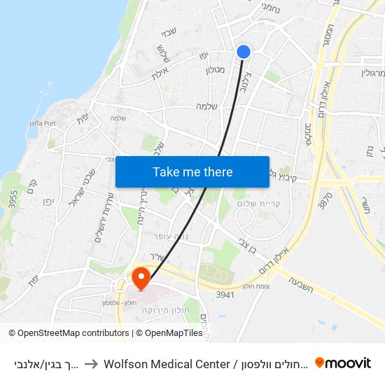 דרך בגין/אלנבי to Wolfson Medical Center / בית חולים וולפסון map