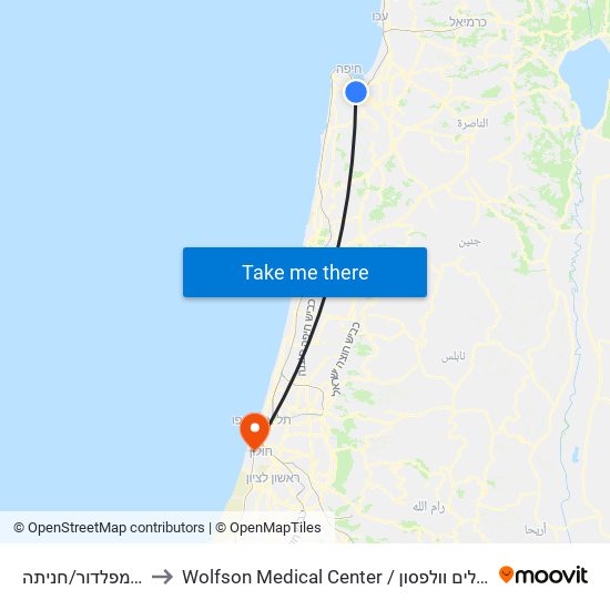 טרומפלדור/חניתה to Wolfson Medical Center / בית חולים וולפסון map