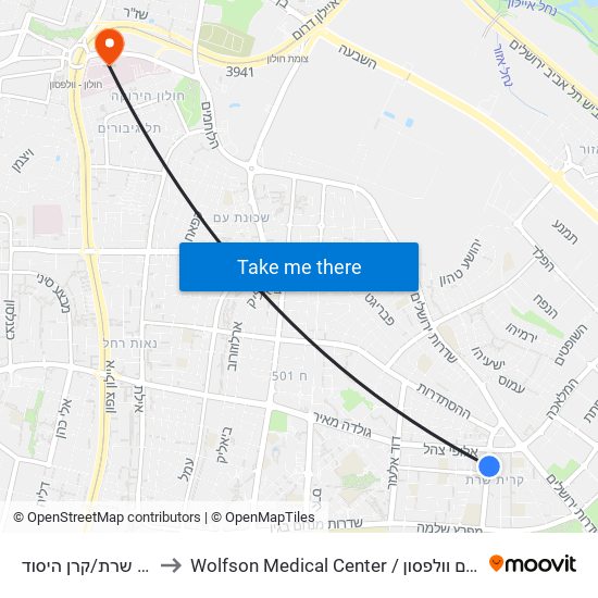 משה שרת/קרן היסוד to Wolfson Medical Center / בית חולים וולפסון map