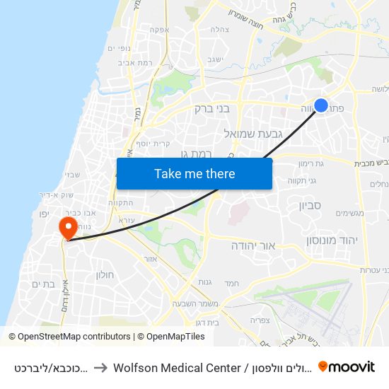 בר כוכבא/ליברכט to Wolfson Medical Center / בית חולים וולפסון map