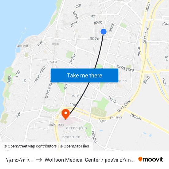 העלייה/פרנקל to Wolfson Medical Center / בית חולים וולפסון map