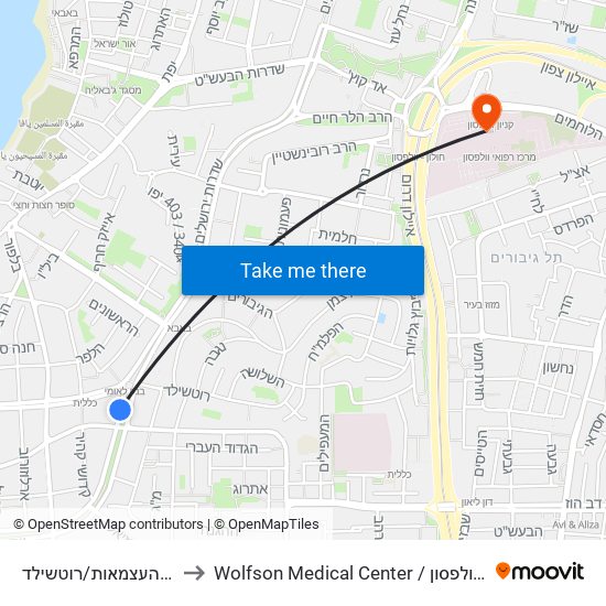 שדרות העצמאות/רוטשילד to Wolfson Medical Center / בית חולים וולפסון map