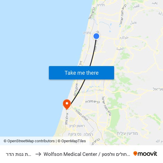 צומת גנות הדר to Wolfson Medical Center / בית חולים וולפסון map