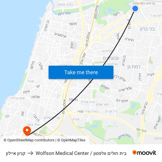 קניון איילון to Wolfson Medical Center / בית חולים וולפסון map