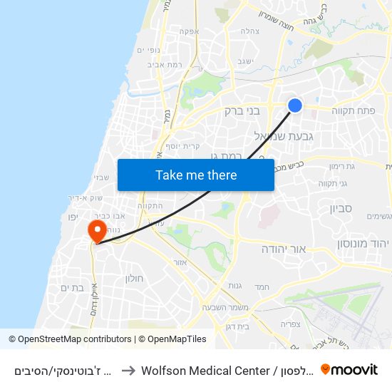 דרך זאב ז'בוטינסקי/הסיבים to Wolfson Medical Center / בית חולים וולפסון map