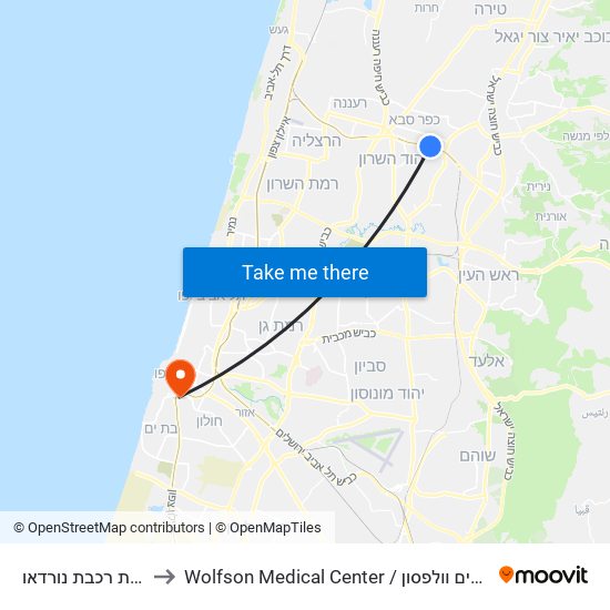 תחנת רכבת נורדאו to Wolfson Medical Center / בית חולים וולפסון map