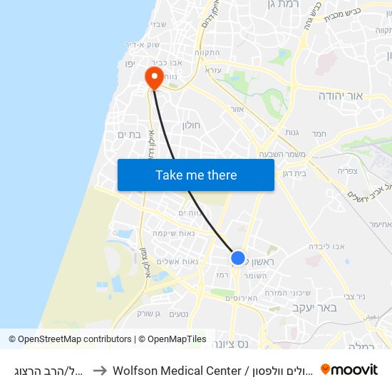 הרצל/הרב הרצוג to Wolfson Medical Center / בית חולים וולפסון map