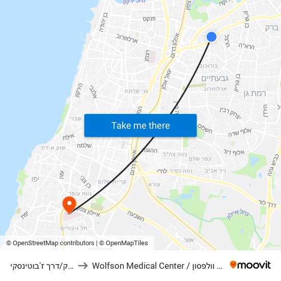 ביאליק/דרך ז'בוטינסקי to Wolfson Medical Center / בית חולים וולפסון map