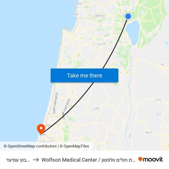 קיבוץ עמיעד to Wolfson Medical Center / בית חולים וולפסון map