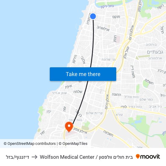 דיזנגוף/בזל to Wolfson Medical Center / בית חולים וולפסון map