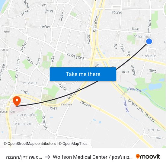 דרך משה דיין/ההגנה to Wolfson Medical Center / בית חולים וולפסון map