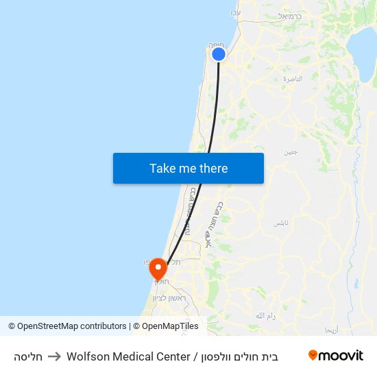 חליסה to Wolfson Medical Center / בית חולים וולפסון map