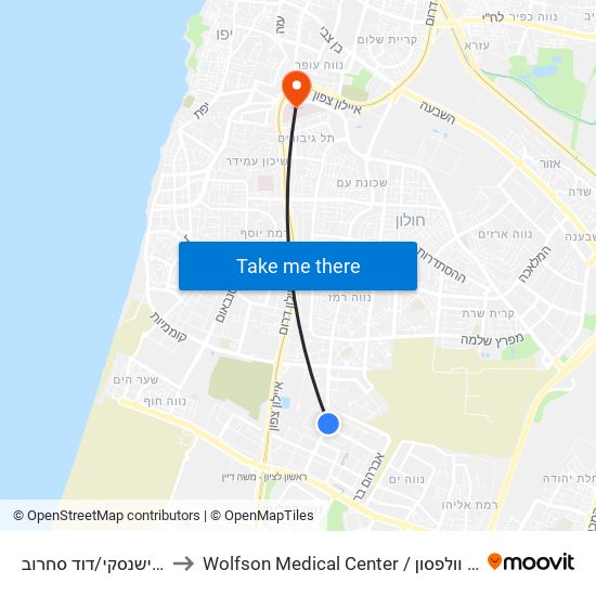 יוסף לישנסקי/דוד סחרוב to Wolfson Medical Center / בית חולים וולפסון map