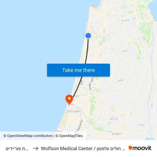 צומת פוריידיס to Wolfson Medical Center / בית חולים וולפסון map