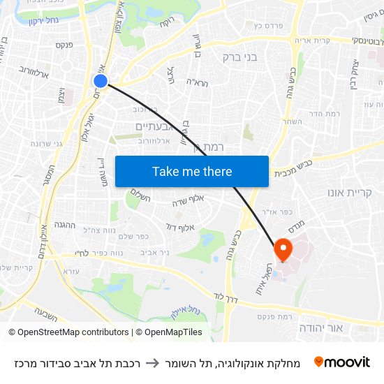 רכבת תל אביב סבידור מרכז to מחלקת אונקולוגיה, תל השומר map