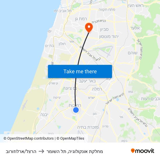 הרצל/ארלוזורוב to מחלקת אונקולוגיה, תל השומר map