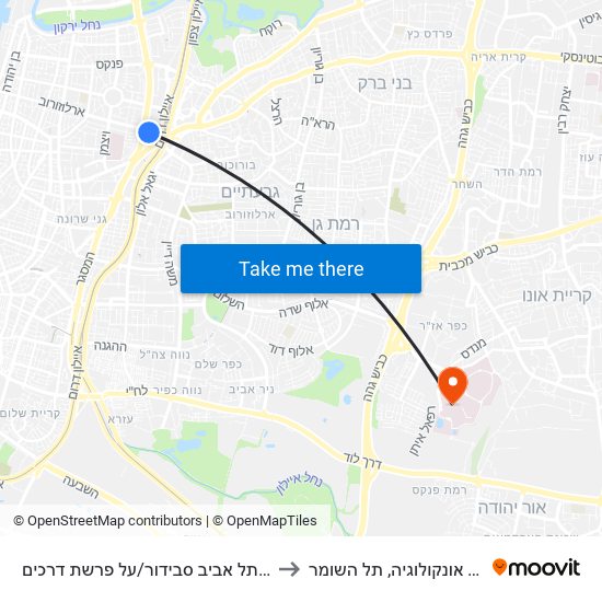 ת. רכבת תל אביב סבידור/על פרשת דרכים to מחלקת אונקולוגיה, תל השומר map