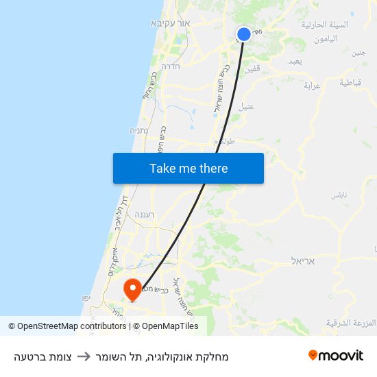 צומת ברטעה to מחלקת אונקולוגיה, תל השומר map