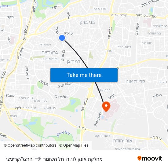 הרצל/קריניצי to מחלקת אונקולוגיה, תל השומר map