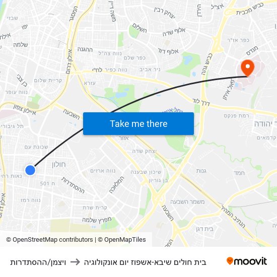 ויצמן/ההסתדרות to בית חולים שיבא-אשפוז יום אונקולוגיה map