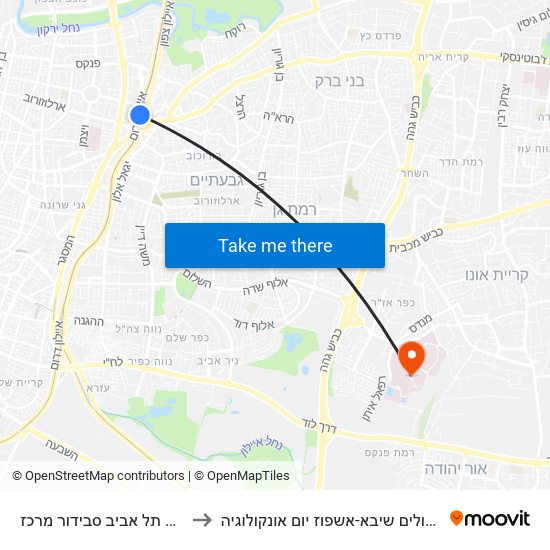 רכבת תל אביב סבידור מרכז to בית חולים שיבא-אשפוז יום אונקולוגיה map