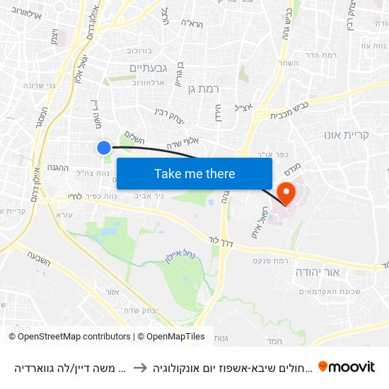 דרך משה דיין/לה גווארדיה to בית חולים שיבא-אשפוז יום אונקולוגיה map