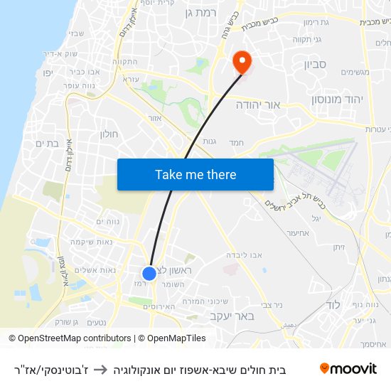 ז'בוטינסקי/אז''ר to בית חולים שיבא-אשפוז יום אונקולוגיה map