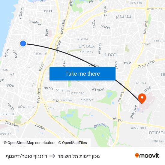 דיזנגוף סנטר/דיזנגוף to מכון דימות תל השומר map