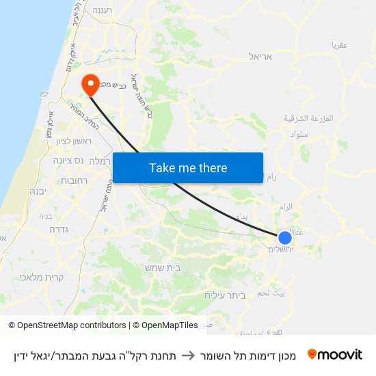 תחנת רקל''ה גבעת המבתר/יגאל ידין to מכון דימות תל השומר map