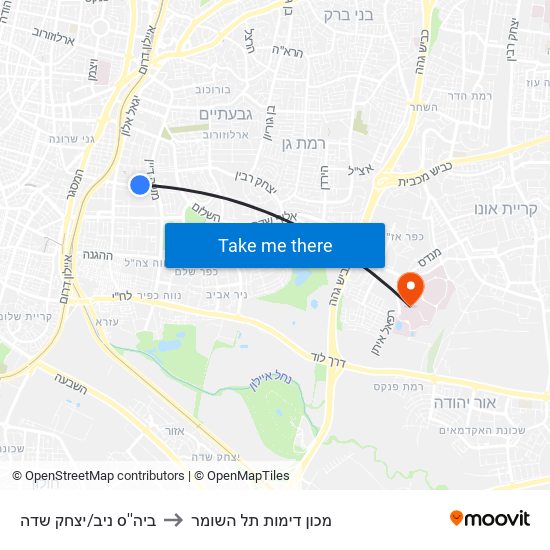 ביה''ס ניב/יצחק שדה to מכון דימות תל השומר map