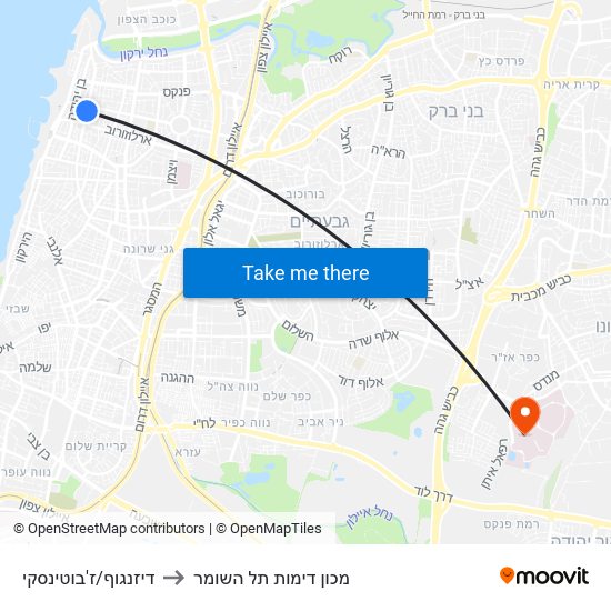 דיזנגוף/ז'בוטינסקי to מכון דימות תל השומר map