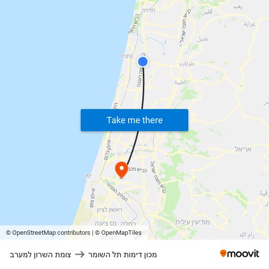 צומת השרון למערב to מכון דימות תל השומר map