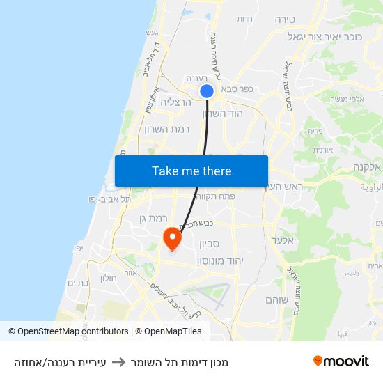 עיריית רעננה/אחוזה to מכון דימות תל השומר map