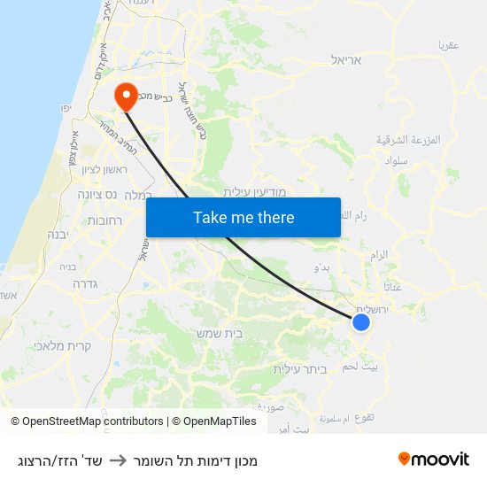 שד' הזז/הרצוג to מכון דימות תל השומר map