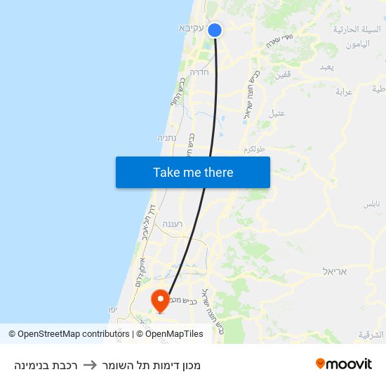 רכבת בנימינה to מכון דימות תל השומר map