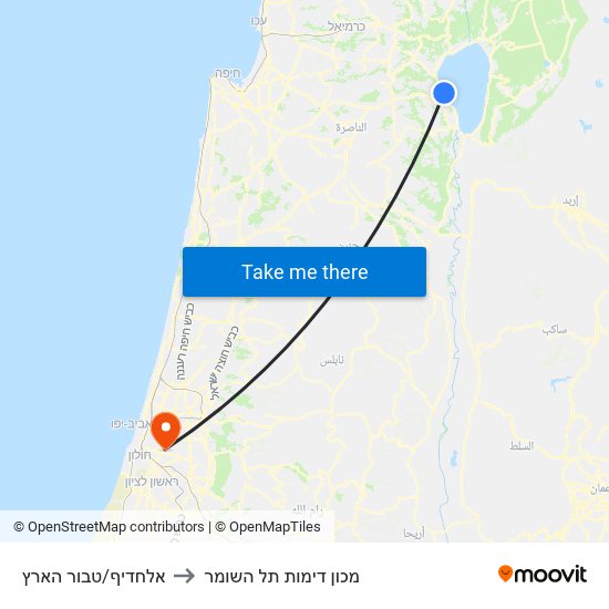 אלחדיף/טבור הארץ to מכון דימות תל השומר map