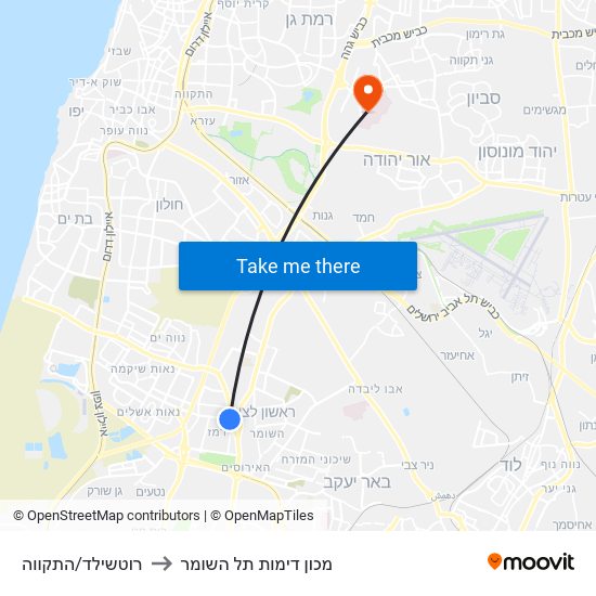 רוטשילד/התקווה to מכון דימות תל השומר map