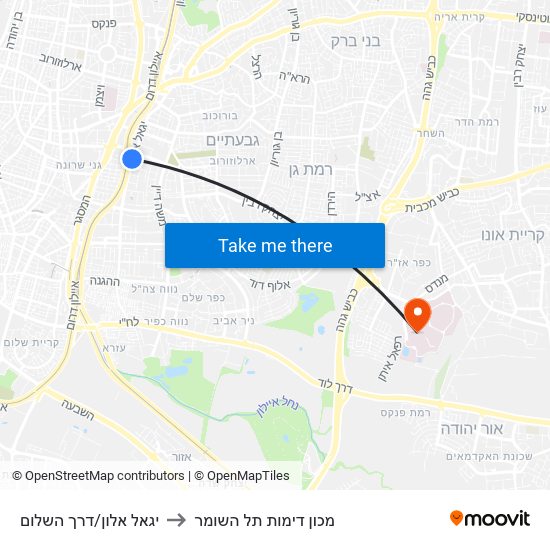 יגאל אלון/דרך השלום to מכון דימות תל השומר map