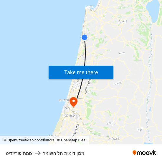 צומת פוריידיס to מכון דימות תל השומר map