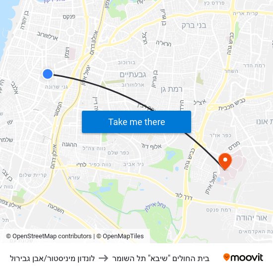 לונדון מיניסטור/אבן גבירול to בית החולים "שיבא" תל השומר map